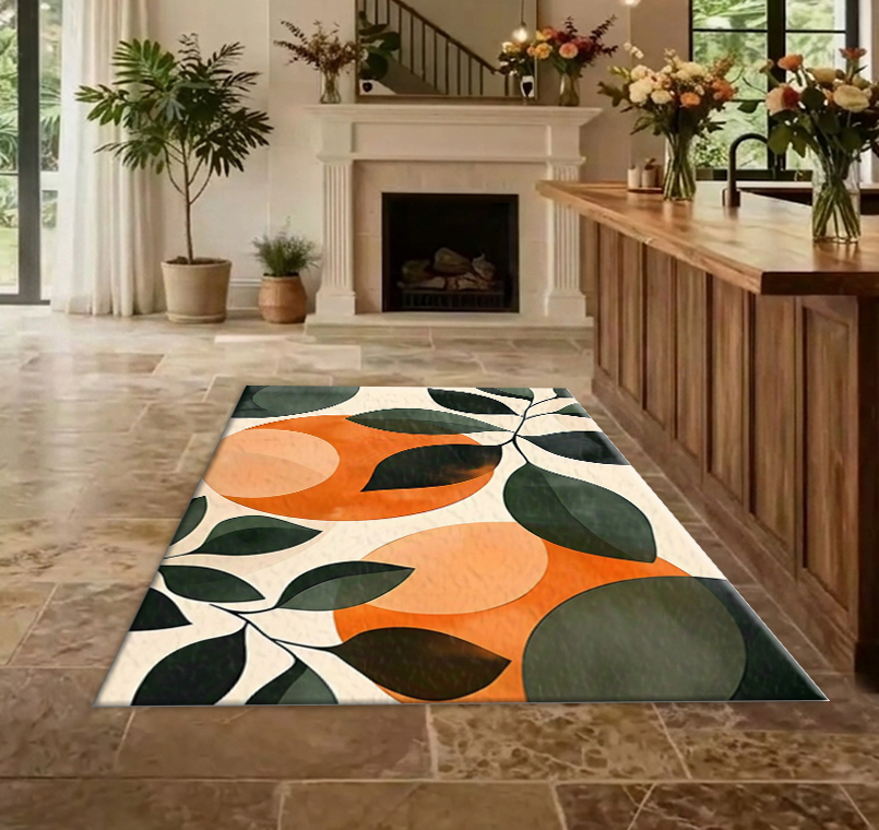 Boho Abstract Orange Fruit Gre - đánh giá và giá Printed Rug Abstract