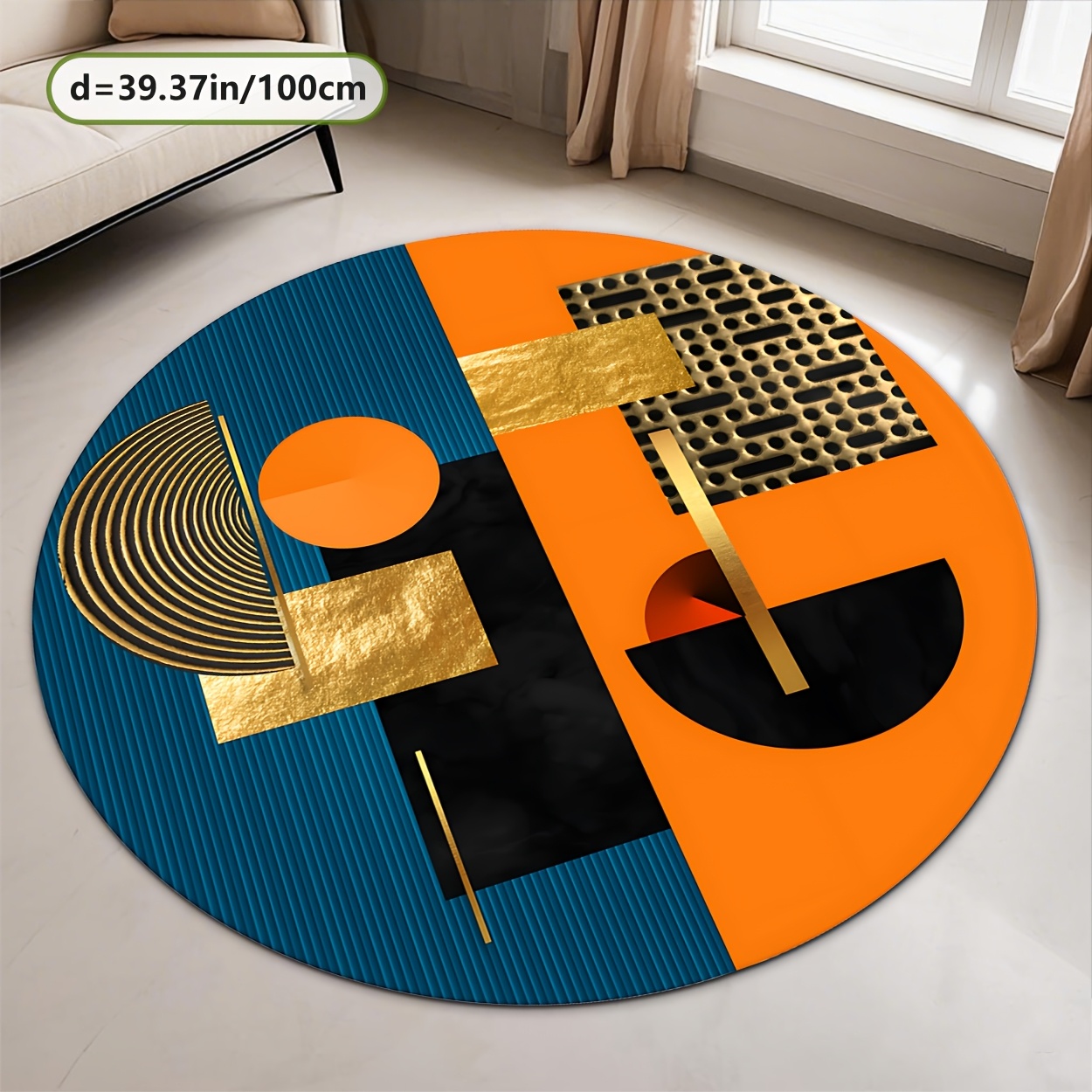Orange Blue Gold Abstract Geom - đánh giá và giá Printed Rug Abstract